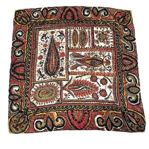 Vintage Paisley Print Rolled Hem Square Silk Scarf 30x30